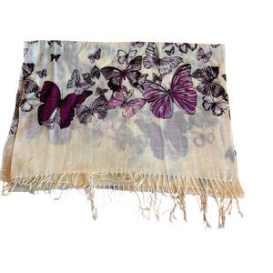 Elegant Butterfly Print Scarf Wrap Purple and Cream